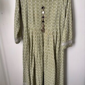 Green Patterned Long Sleeve Dress